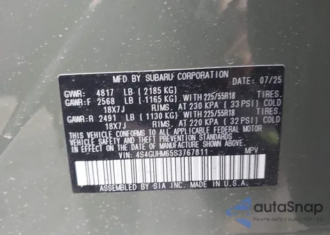 2025 Subaru Crosstrek Limited from USA, damaged, VIN 4S4GUHM65S3767811
